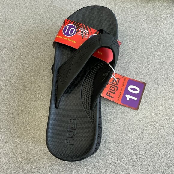 NEW Flojos Memory Men's Size 10 Foam Flip Flops Thong Sandals Black - Picture 1 of 5